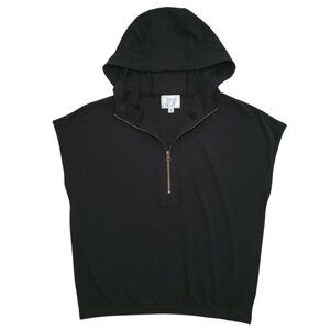 Salty Wave Sleeveless Quarter Zip Pullover Hoodie Black Small Minimalist
